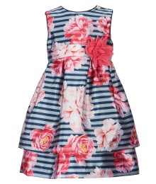 Pippa & Julie Blue/Pink/ Multi Stripe Floral Dress 